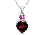 1.40 Carat (ctw) Garnet Heart and Lab Created Pink Sapphire Pendant Necklace in 14K White Gold with Chain